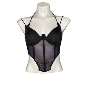 SHEIN Black Mesh Bustier Top